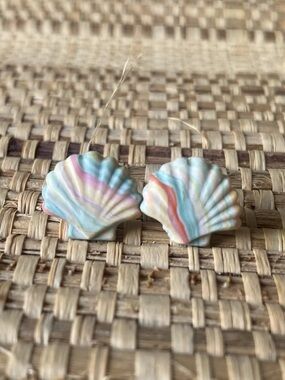 Handmade Pastel Rainbow Shell Polymer Clay Stud Earrings - Mermaid Style